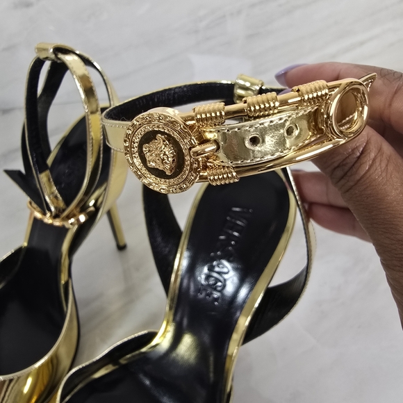 Versace Gold Safety Pin Heels - Picture 3 of 9